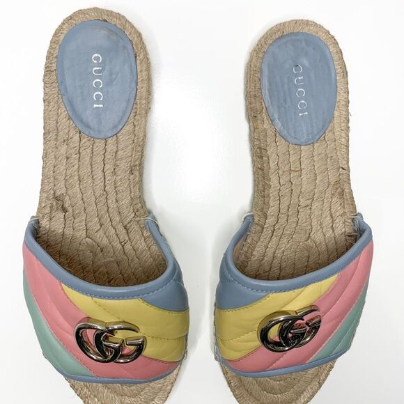 Gucci Pilar Marmont GG Espadrille Sandals EU 38 US 8 Pastel Stripe Flat Slide - Picture 4 of 11